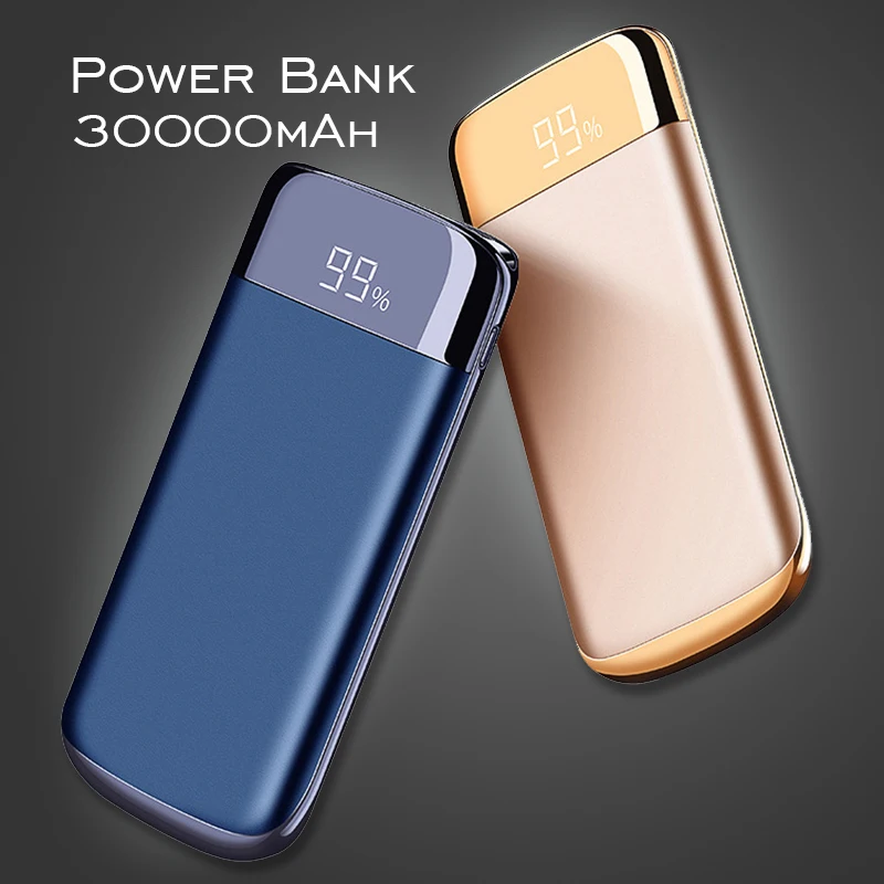 Для Xiaomi iphone samsung lcd 30000mah power Bank Внешняя батарея PoverBank 2 USB power bank портативное зарядное устройство для мобильного телефона 18650