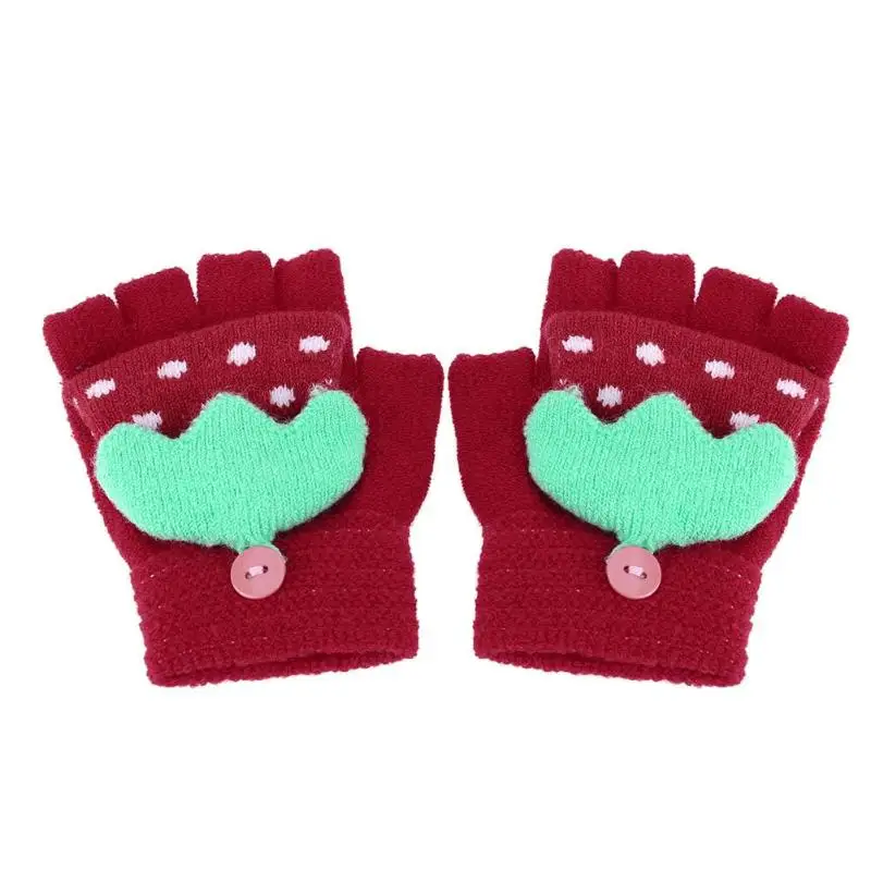 Милые детские вязаные перчатки для мальчиков и девочек зимние теплые эластичные перчатки с принтом из мультфильмов Повседневная Ручная одежда перчатки аксессуары - Цвет: Красный