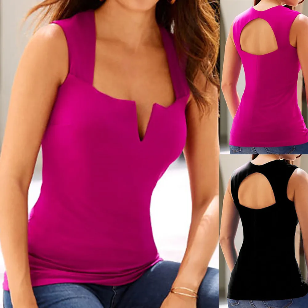 

Women Ladies Casual Sleeveless Vest Backless Hollow Tops Blouse Pullover Shirt