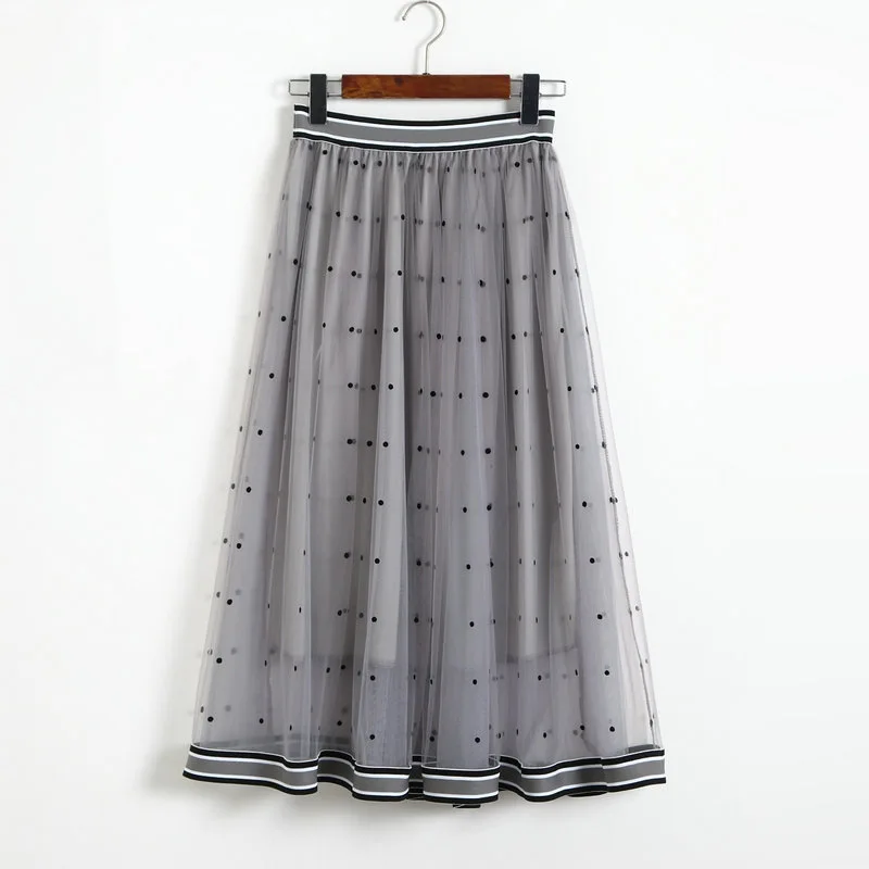 Новая мода, волнистые комбинированные юбки, летние юбки с эластичной резинкой на талии, цветная фатиновая диандиановая газовая юбка - Цвет: Gray