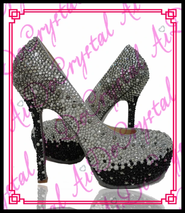 

Aidocrystal Handmade bridal bling white grey black crystal high heel shoes 2016 for women