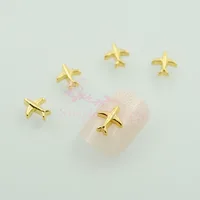 100PCS/LOT Airplane Shape 3D DIY Decor Gold Plated Metal Alloy Nail Art Manicure Charms Jewelry Scrapbook Phone Case Accessories 2