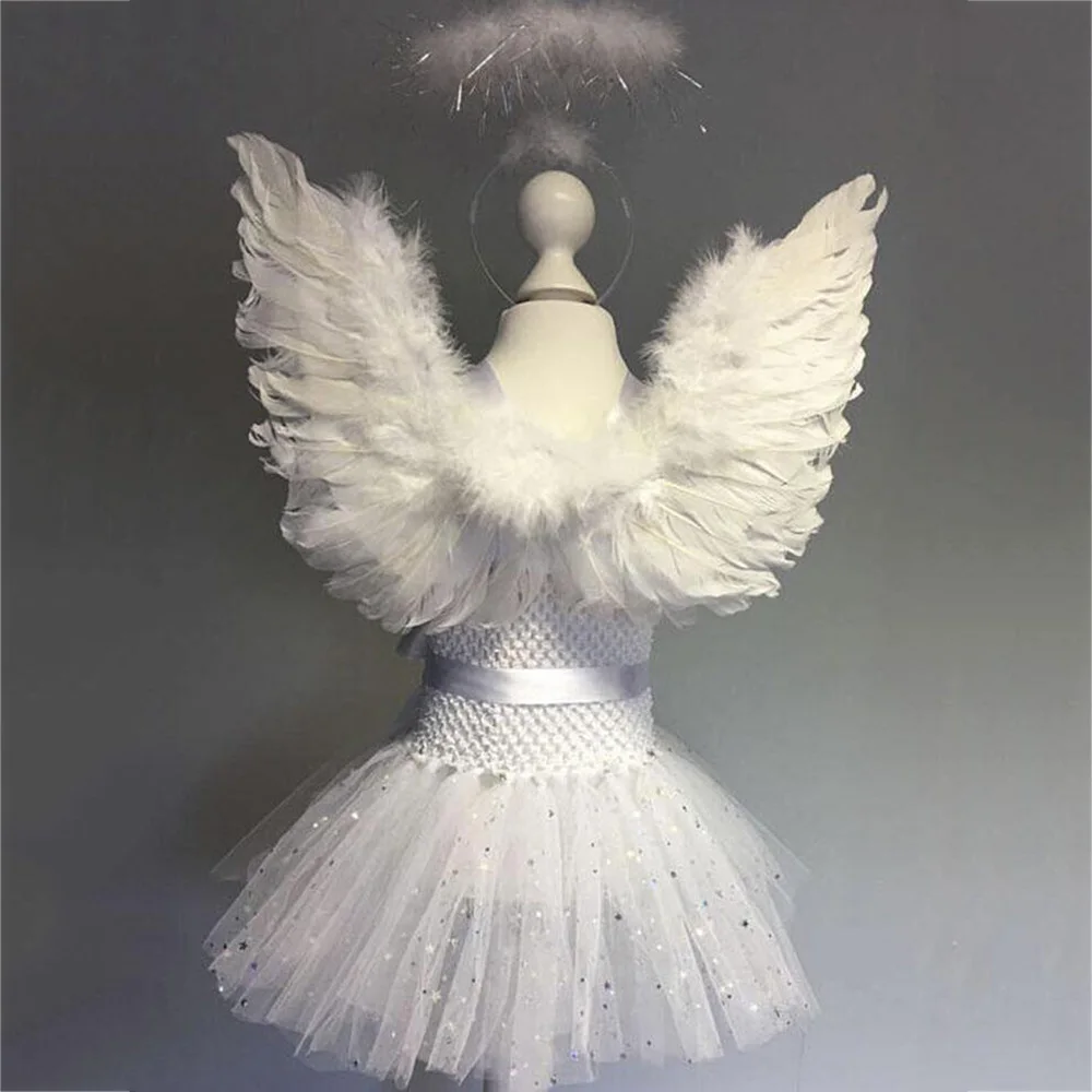 White Swan Lake Ballet Dress Fairy Girls Feather Glitter Sparkling Evening Dress for Kids Angel Cosplay Party Tutu Dress Vestido (8)