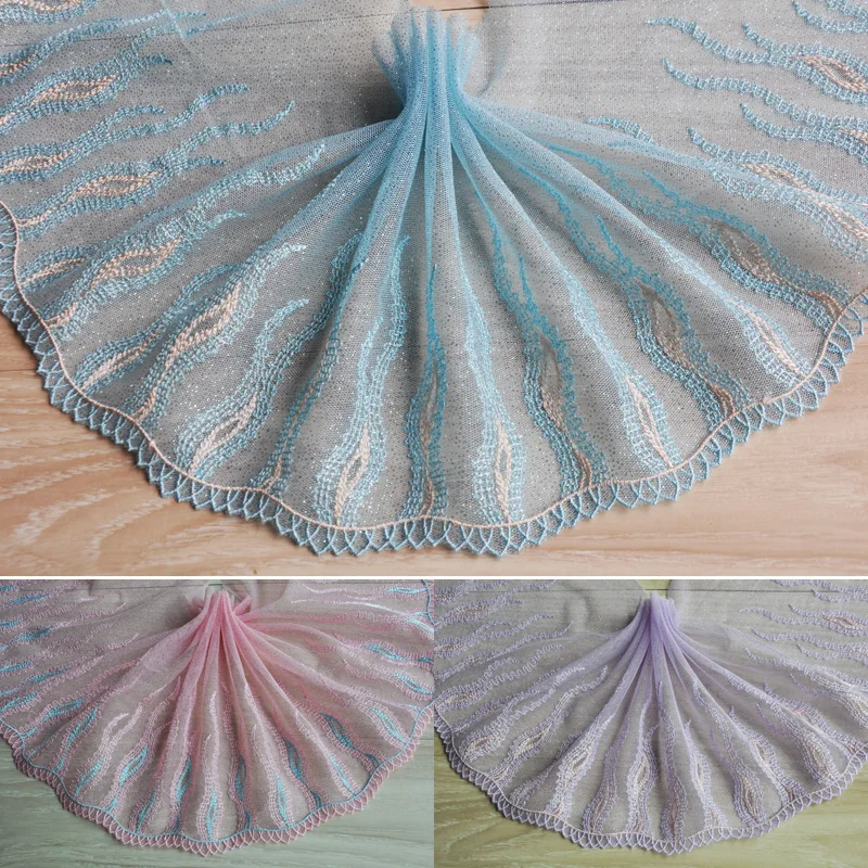 

5 meter 20cm 7.87" wide pink blue nude black purple red tulle gauze mesh embroidered tapes lace trim ribbon S5Q24HB18031602