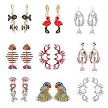 Lalynnlys, новая мода, серьги в виде рыбы, фламинго, висячие серьги, птицы, краб, стразы, серьги-капли для женщин, девушек, подарочные украшения для ушей E60531