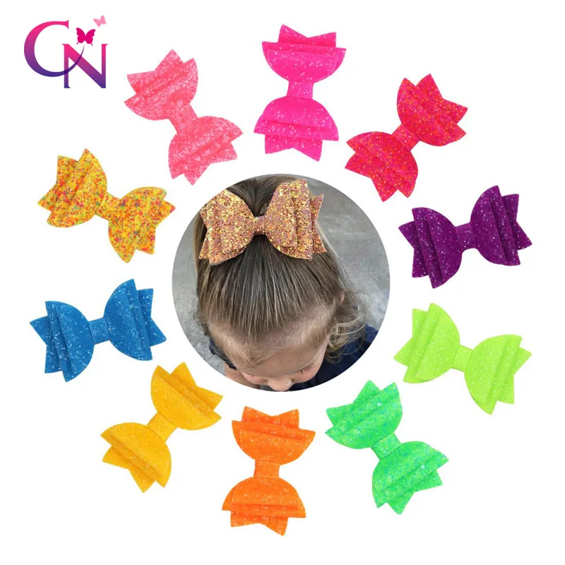 CN 10 Pcs/Lot 3"Cute Glitter Hair Bows Hair Clip For Girls Handmade Small Colorful Bling Bows Hairgrip Hairpins Hair Accessories