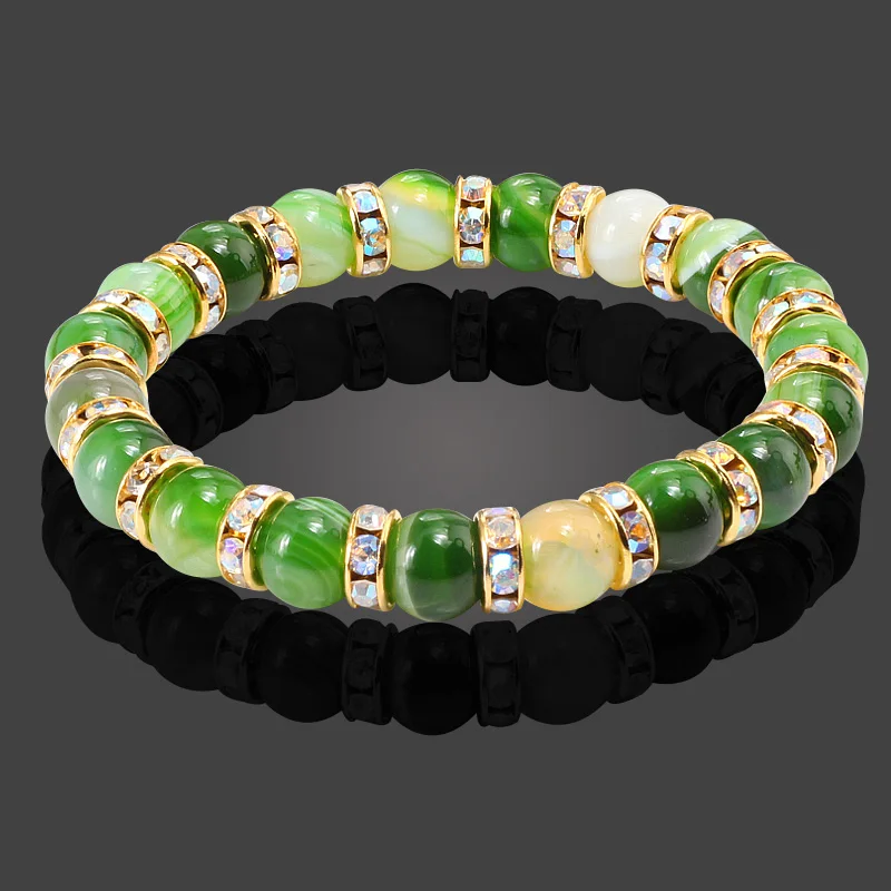 gold Rhinestone Высокое качество, натуральный камень, круглые бусины, браслеты и браслеты для женщин, ювелирные изделия из кристаллов, браслеты, эластичность, веревка, мужской браслет - Окраска металла: gold Rhinestone