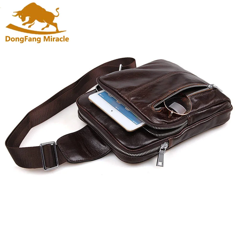 DongFang чудо Мужская сумка из натуральной кожи Для мужчин плеча Crossbody сумки сумка-мессенджер сумки кожа груди Повседневное пояс грудь талия обновления
