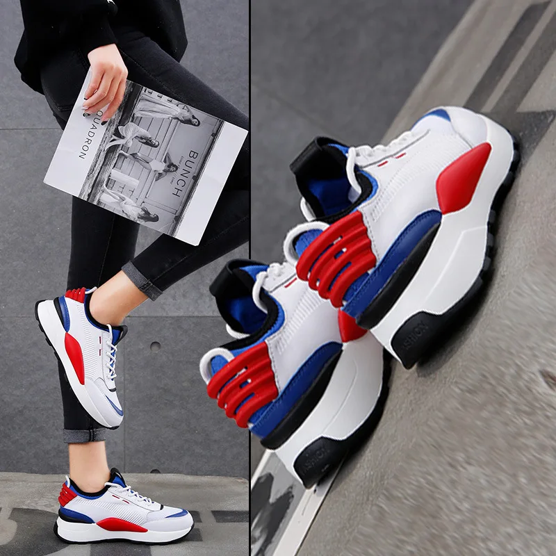 

2019 spring new fashion single shoes casual shoes high to help wild round head leather thick bottom women's shoes tide.