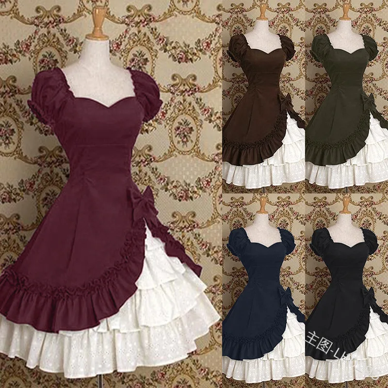 

Mary Magdalene Dress Lolita Style For Girls Women High Waist Ruffle Layer Dress Mini Low Back Open Cut Top Ladies