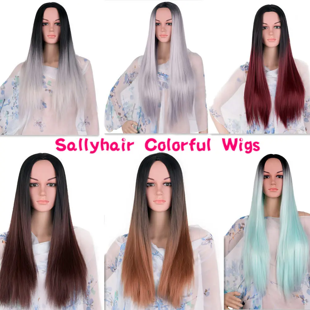 Sallyhair Ombre Synthetic Wigs High Temperature Fiber American African Straight Wavy Body Wave For Black Women 100 (4)