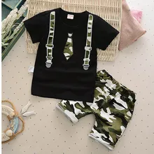Комплекты летней одежды для мальчиков новая детская повседневная хлопковая футболка+ камуфляжные шорты костюмы для детей из 2 предметов, комплекты костюмов Одежда для мальчиков