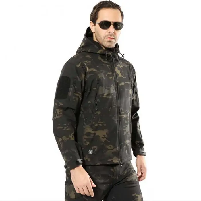 Men Waterproof Windproof Military Camouflage Softshell Tactical Jacket Outdoor Sport Hiking Keep Warm Coat Hooded Army Clothing