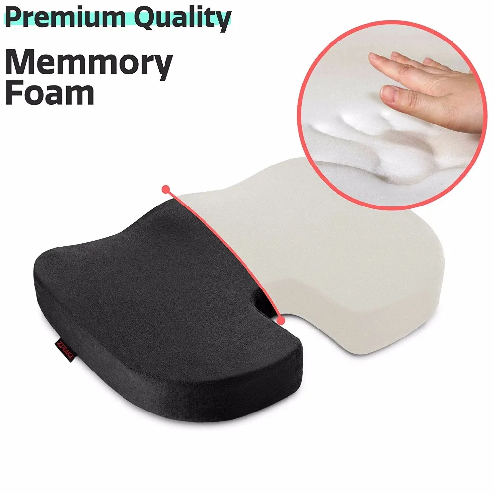 Ziraki Memory Foam Seat / Chair Cushion Orthopedic Coccyx Support Pillow 4 in 1 w/ Cooling Gel