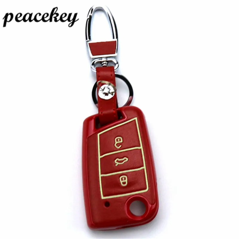 Кожаный чехол для брелока VW golf 7 GTE GTD GTI MK7/POLO 2015 2016 Skoda Octavia A7 RS|key case for car|key cover 7car key |