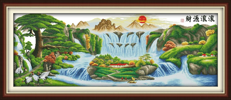 

Rolling in money cross stitch kit landscape18ct 14ct 11ct count printed canvas stitching embroidery DIY handmade needlework