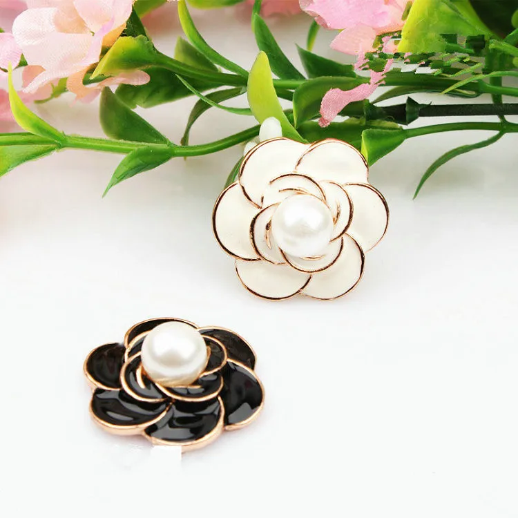 

CJSIR 5Pcs 28MM DIY Craft Supplies Rose Flower Pearl Alloy Button Wedding Invitation for Phone Jewelry Accessory Decoration