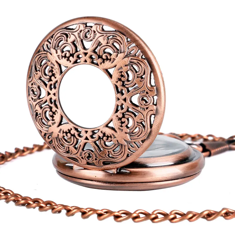 Винтаж Розовое Золото Механические карманные часы выгравированы резьба цветок Дизайн Рука Ветер Hollow кормящих часы