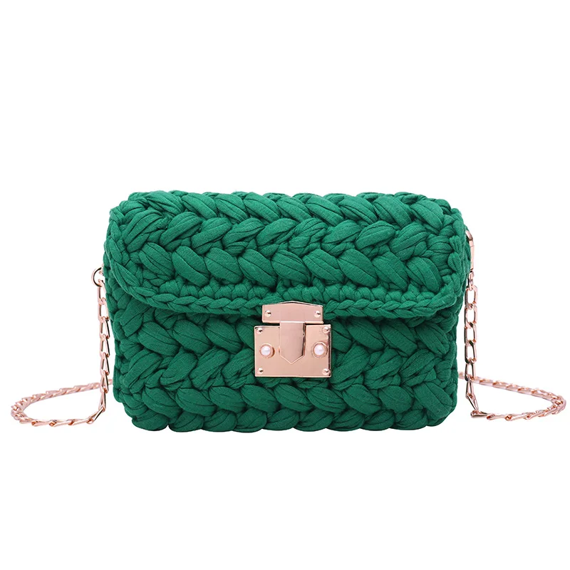 

2019 new luxury brand rope braided handbag ladies shoulder bag mini square bag messenger bag change clutch bag metal chain