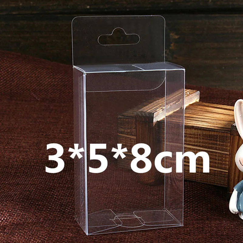 

New 50Pcs 3*5*8cm Clear PVC Box with Hook on the top Decorative Box / Display Boxes/Fishing Lures Packing Boxes