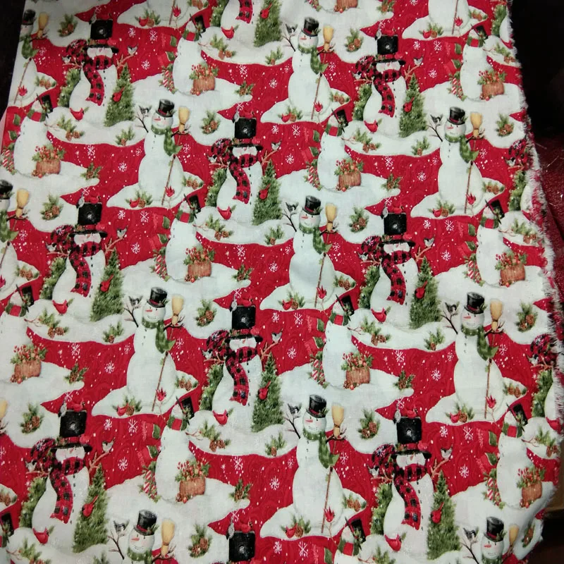 С Рождеством, красный, белый снеговик, снежинка, набивной хлопок, ткань, пэчворк, детская одежда, платье, домашнее украшение, 50x105 см