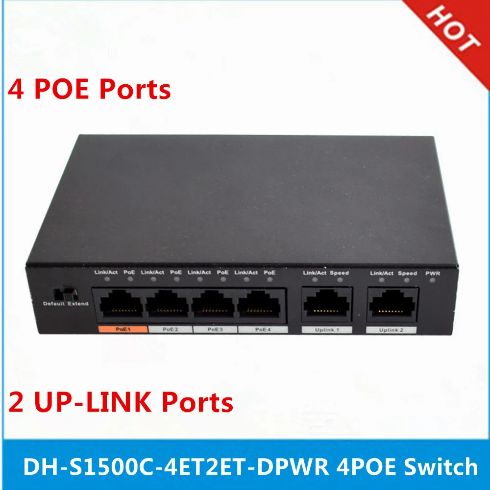 

DH 4ch PoE Switch DH-S1500C-4ET2ET-DPWR 4CH Ethernet Switch with 250m Power Transit Distance Support PoE PoE+&Hi-PoE Protocol