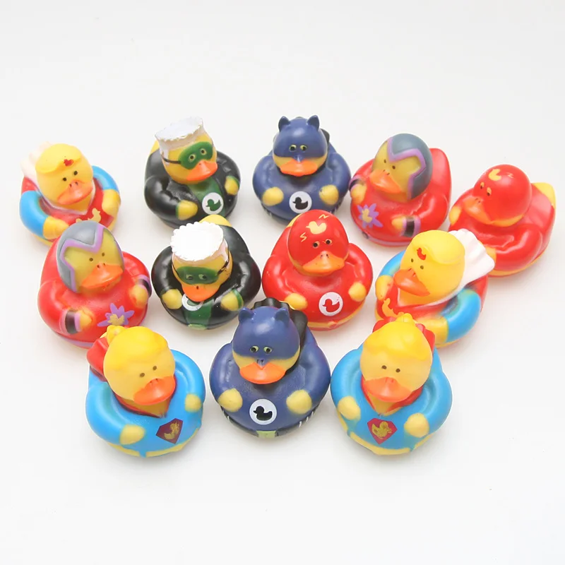 

12PCS Classic Bath room Toy Rubber floating Duck Marvel Hero series Cute Lovely Ducks Children Bath shower water Toy Game Gifts