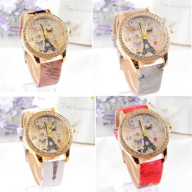 Fashion Vintage Paris Eiffel Tower Women Fashion Watch Crystal Leather Quartz Wristwatch clock relogio feminino#2AP23B (6)