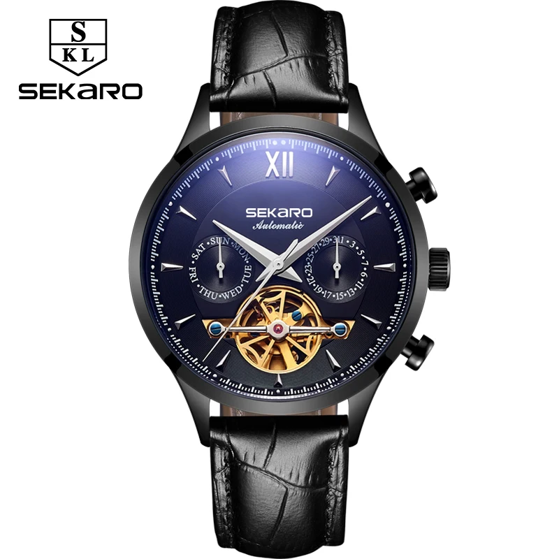 

Sekaro Men's 2018 Tourbillon Leather Luxury Brand Multifunction Automatic Mechanical Watch Man Casual Business Sports Watches