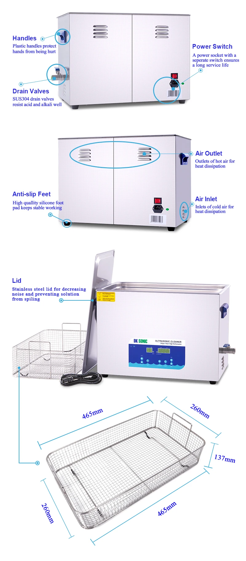 DK SONIC Lab Digital Ultrasonic Cleaner Heated 30L 40KHz 500W Ultrasound Bath for Industrial Hardware Accessories Golf Clubs Aut