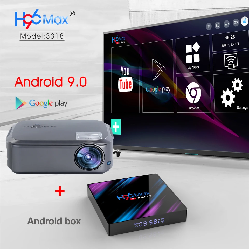 WZATCO Full HD 1080P проектор 200inchT58 Android 9,0 WiFi светодиодный проектор для домашнего кинотеатра HDMI PC видеоигры мобильный проектор