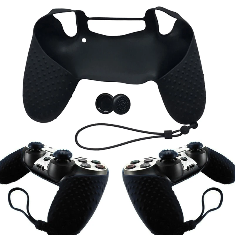 Silicone Case Cover Skin with Wrist Strap + Joystick Thump Grip Caps