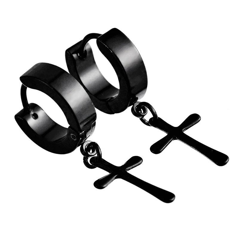 Buy LASPERAL Black Stud Earrings Cross Circle Men