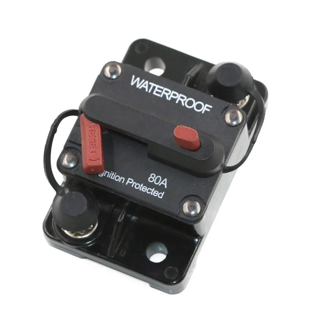 80A Waterproof Circuit Breaker Fuse Holder with Manual Reset Toggle