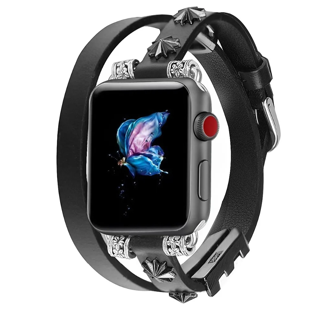 Кожаный ремешок для Apple Watch 5, 4, 44 мм, 40 мм, iwatch 3, 2, 42 мм, 38 мм, регулируемый браслет для женщин и мужчин