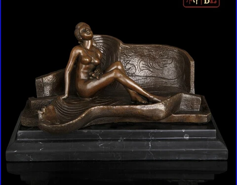 

p6998 Abstract Art Sculpture Bronze Copper Marble Base Nude Woman Spa Statue Figurine