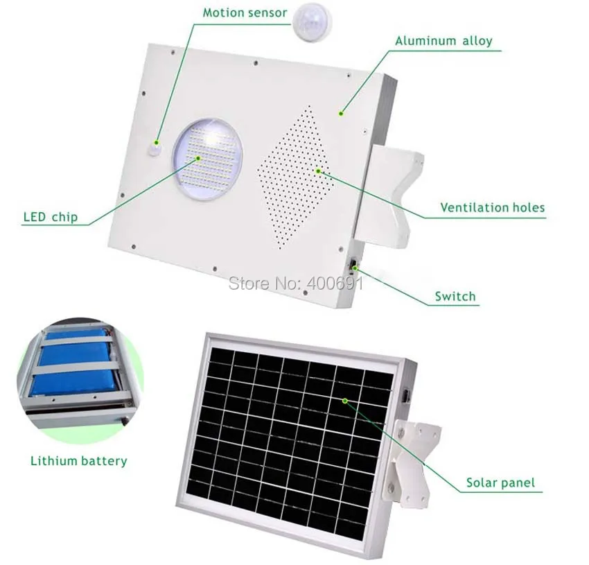 12 Вт Ультра яркий светодиодный солнечный свет на открытом воздухе, датчик человеческого тела лампа, 18 Вт солнечная панель с 6Ah батарея интегрированная, солнечный садовый свет