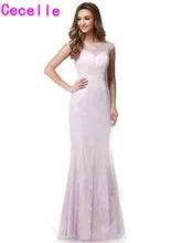 2017 Real Long Pink Mermaid Bridesmaid Lace Dresses Cap Sleeves Women Formal Country Wedding Party Bridesmaid Robes Custom Made