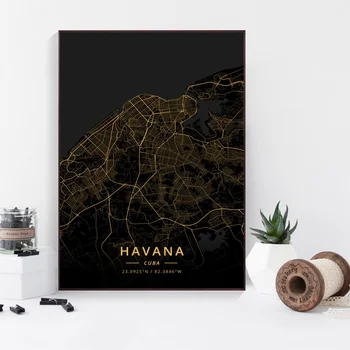 

Havana Cuba City Map Gold Map Canvas Art Print Wall Pictures for Living Room No Frame