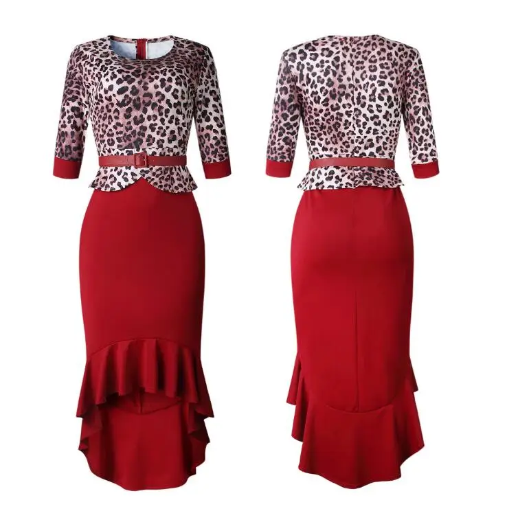Женское офисное платье, леопардовое шитье рыбий хвост, платье(отправка пояса), Африканское женское платье, высокое качество, модное