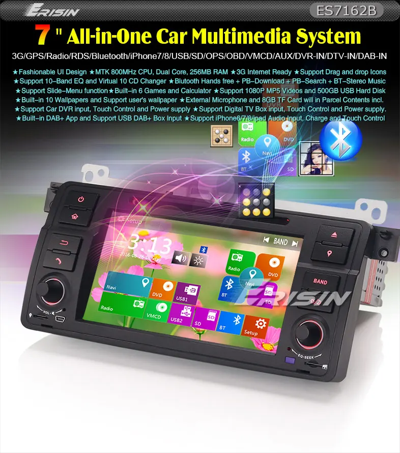 Excellent Erisin ES7162B 1 Din 7 inch Car DVD Player DAB+ 3G Radio FM Canbus GPS Navigator for BMW E46 M3 0