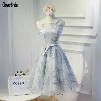 

Imported-china sleeveless short lace A-line grey beautiful cheap dresses 2017 CloverBridal Latest Design