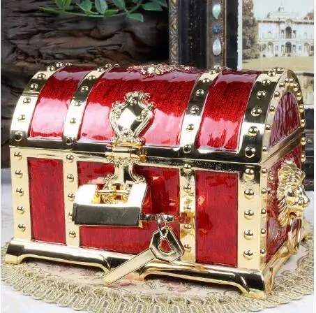 gold and red Пираты Карибы сундук с замком 2 слоя винтажная коробка для хранения ювелирных изделий чехол для переноски безделушки Z042 - Цвет: gold and red