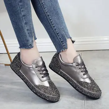 

2019 Women sneakers Lace Flat Autumn Vulcanize Shoes Ladies Brand Crystal New Bling Casual Shoes Female Fashion Comfort Footwear