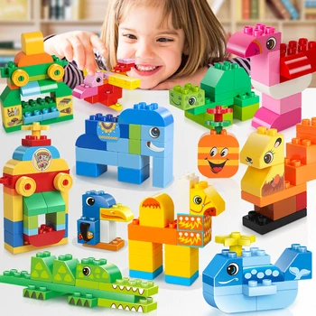 

135PCS 270PCS DIY Big Building Blocks Animals House Store ElephantsFish Colorful Bricks Toy For Children Compatible Duploe