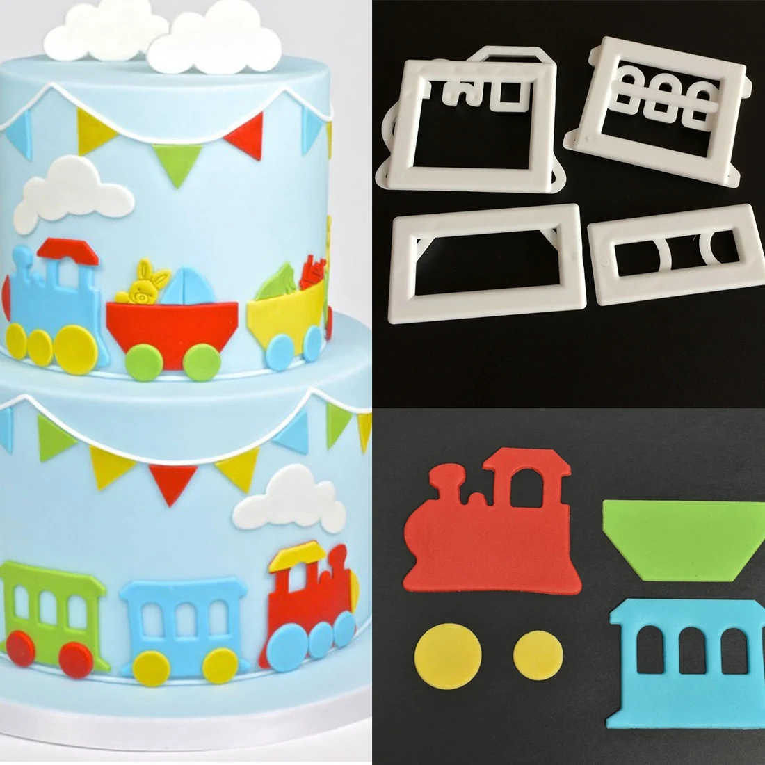 

New 4Pcs/set Train Fondant Cutter Cake Mold Cookie Cutter Mold Fondant Cake Decorating Tools Sugarcraft Plastci Baking Tools