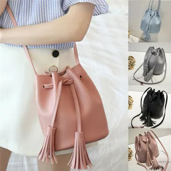 

Womens Leather Tassel Handbag Bucket Crossbody Fringe Shoulder Bag Messenger