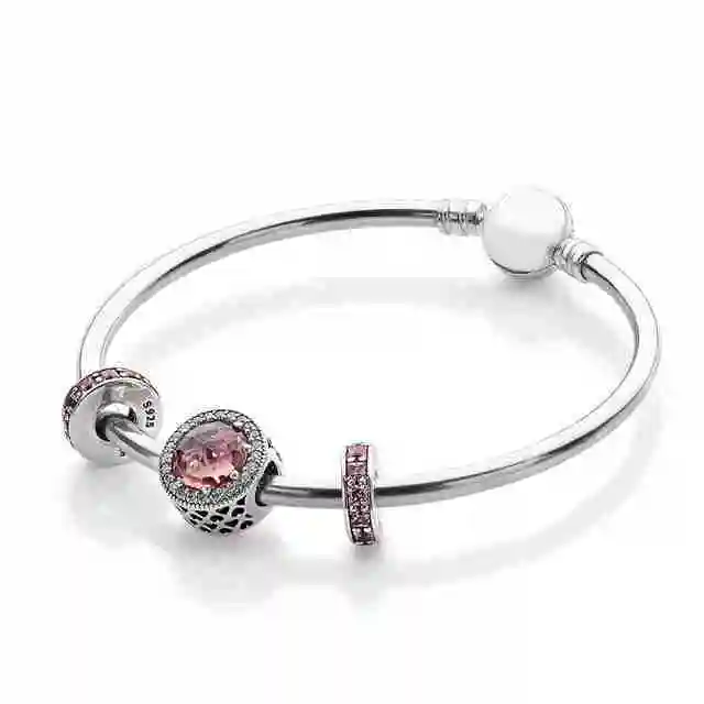 

Fanier 100% 925 Sterling Silver Original Radiant Hearts Charm Blush Pink Rosy Crystal Clear Cz Eternity Joint Pulse Space