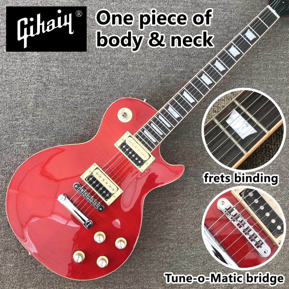 

High quality hand-made one piece of body & neck rosewood electric guitar, frets binding, Tune-o-Matic bridge, free shipping, 13