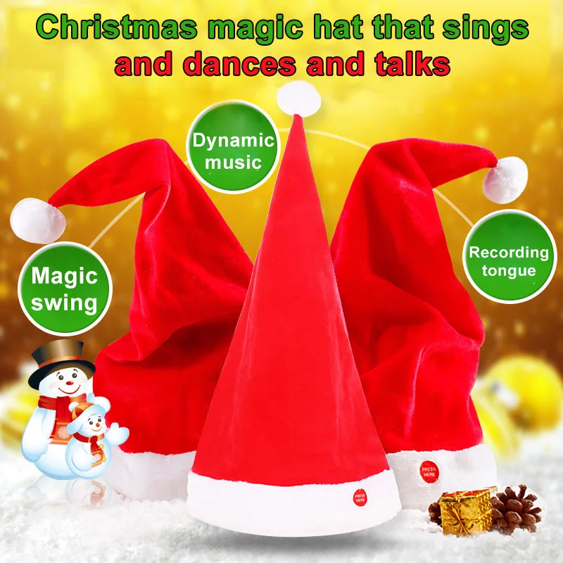 

1 Pcs Plush Christmas Hat Singing Dancing Moving Santa Hat Xmas Party Santa Cap 998